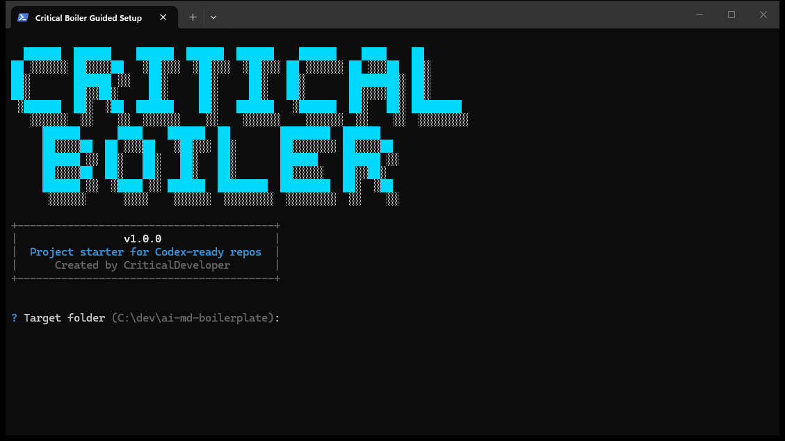 Critical Boiler: Codex-Ready Projects Without Burning Context on Boilerplate